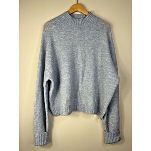 Los Angeles Atelier Women Alpaca Wool Blue Sweater Long Sleeve Mock Neck Sz L